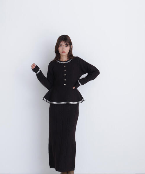 NATURAL BEAUTY BASIC（ナチュラルビューティーベーシック）の「◇ペプラムケーブルニットセットアップ（ワンピース・レディース・ブルー系その他/ホワイト系その他/ブラウン系その他・MEDIUM/P/S）」の17枚目の写真