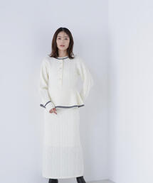 NATURAL BEAUTY BASIC | ◇ペプラムケーブルニットセットアップ(ワンピース)