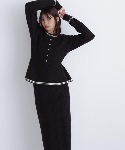 NATURAL BEAUTY BASIC（ナチュラルビューティーベーシック）の「◇ペプラムケーブルニットセットアップ（ワンピース・レディース・ブルー系その他/ホワイト系その他/ブラウン系その他・MEDIUM/P/S）」の3枚目の写真