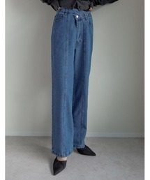 ウエストアシンメトリーストレートデニムパンツ