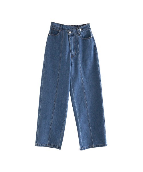 セール】ウエストアシンメトリーストレートデニムパンツ（デニムパンツ