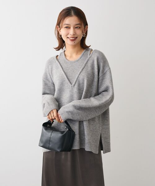 セール】フェイクレイヤードVネックニットプルオーバー（ニット