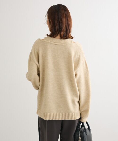 Green　Parks（グリーンパークス）の「フェイクレイヤードVネックニットプルオーバー（ニット/セーター・レディース・杢グレー/ライトベージュ/ブラウン・FREE）」の21枚目の写真