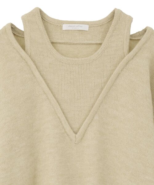 Green　Parks（グリーンパークス）の「フェイクレイヤードVネックニットプルオーバー（ニット/セーター・レディース・杢グレー/ライトベージュ/ブラウン・FREE）」の5枚目の写真
