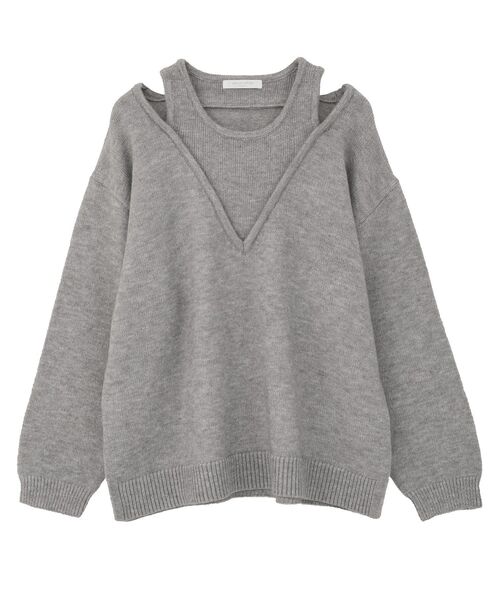 Green　Parks（グリーンパークス）の「フェイクレイヤードVネックニットプルオーバー（ニット/セーター・レディース・杢グレー/ライトベージュ/ブラウン・FREE）」の10枚目の写真