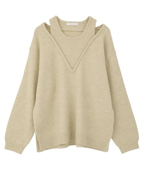 Green　Parks（グリーンパークス）の「フェイクレイヤードVネックニットプルオーバー（ニット/セーター・レディース・杢グレー/ライトベージュ/ブラウン・FREE）」の9枚目の写真