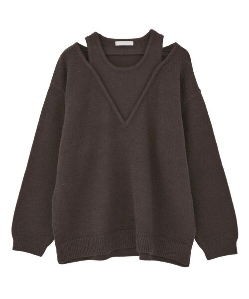 Green　Parks（グリーンパークス）の「フェイクレイヤードVネックニットプルオーバー（ニット/セーター・レディース・杢グレー/ライトベージュ/ブラウン・FREE）」の19枚目の写真