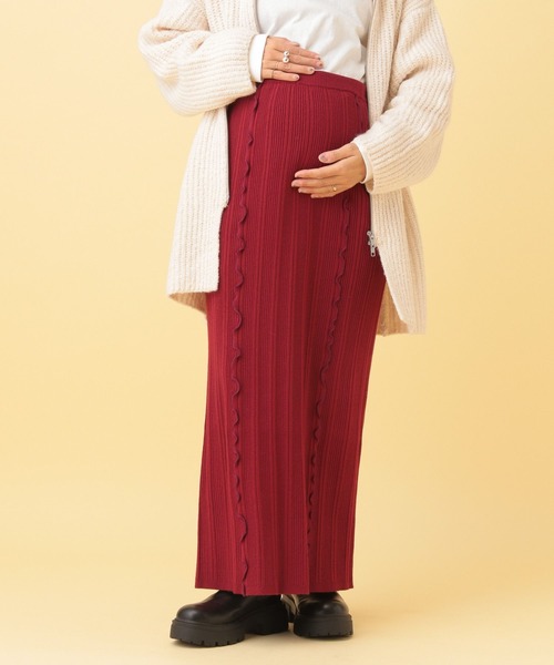 セール】【産前・産後対応】マタニティ／配色メローニットスカート
