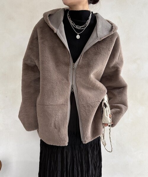 DouDou（ドゥドゥ）の「リバーシブルフェイクムートンコート（ムートンコート・レディース・ベビーピンク/ライトベージュ/グレー・FREE）」の11枚目の写真