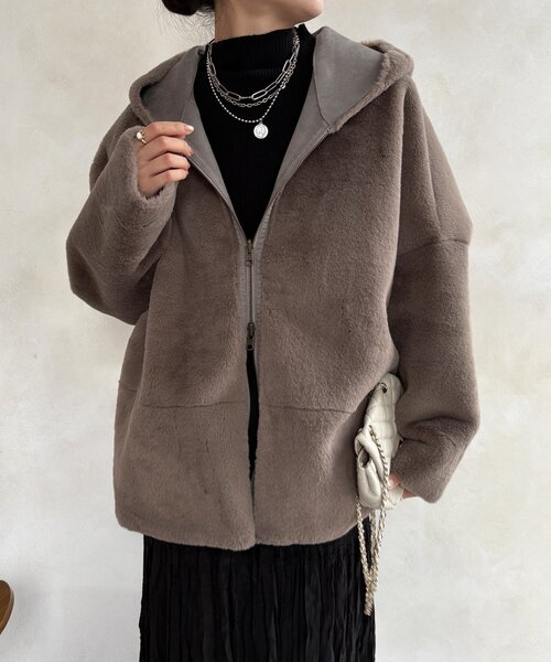 DouDou（ドゥドゥ）の「リバーシブルフェイクムートンコート（ムートンコート・レディース・ベビーピンク/ライトベージュ/グレー・FREE）」の12枚目の写真