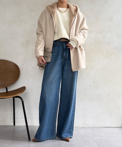 DouDou（ドゥドゥ）の「リバーシブルフェイクムートンコート（ムートンコート・レディース・ベビーピンク/ライトベージュ/グレー・FREE）」の14枚目の写真