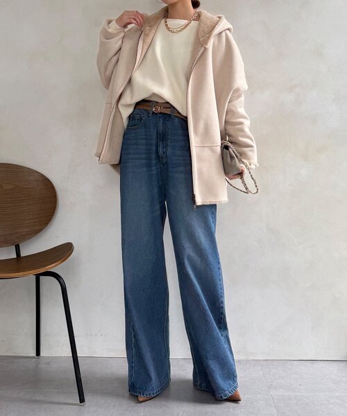 DouDou（ドゥドゥ）の「リバーシブルフェイクムートンコート（ムートンコート・レディース・ベビーピンク/ライトベージュ/グレー・FREE）」の15枚目の写真