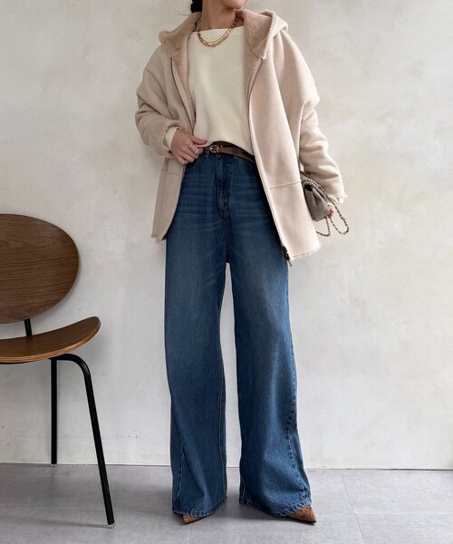 DouDou（ドゥドゥ）の「リバーシブルフェイクムートンコート（ムートンコート・レディース・ベビーピンク/ライトベージュ/グレー・FREE）」の16枚目の写真