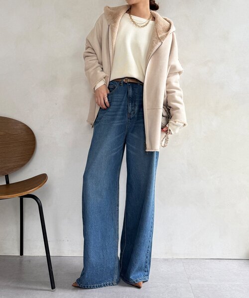 DouDou（ドゥドゥ）の「リバーシブルフェイクムートンコート（ムートンコート・レディース・ベビーピンク/ライトベージュ/グレー・FREE）」の17枚目の写真