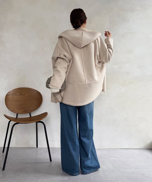 DouDou（ドゥドゥ）の「リバーシブルフェイクムートンコート（ムートンコート・レディース・ベビーピンク/ライトベージュ/グレー・FREE）」の18枚目の写真