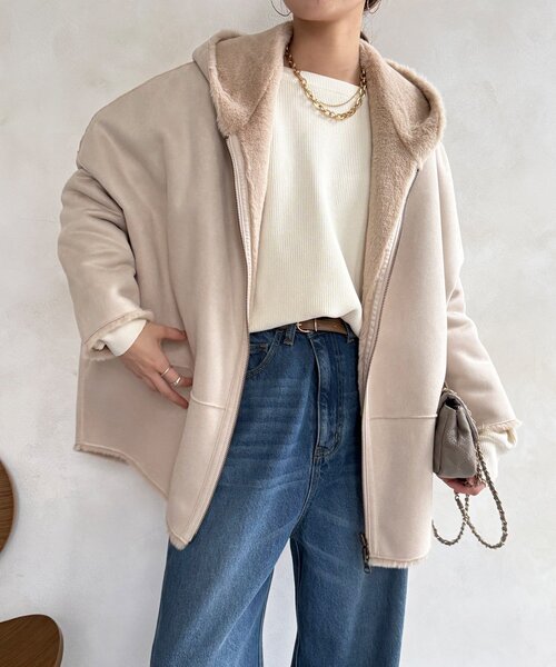 DouDou（ドゥドゥ）の「リバーシブルフェイクムートンコート（ムートンコート・レディース・ベビーピンク/ライトベージュ/グレー・FREE）」の19枚目の写真