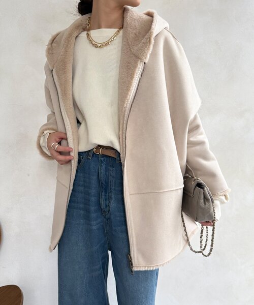 DouDou（ドゥドゥ）の「リバーシブルフェイクムートンコート（ムートンコート・レディース・ベビーピンク/ライトベージュ/グレー・FREE）」の20枚目の写真