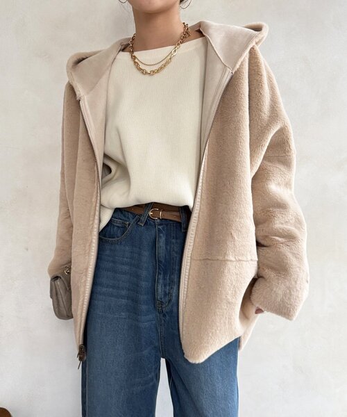 DouDou（ドゥドゥ）の「リバーシブルフェイクムートンコート（ムートンコート・レディース・ベビーピンク/ライトベージュ/グレー・FREE）」の22枚目の写真