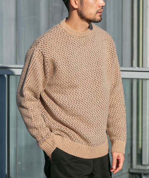 セール】『XLサイズあり』バーズアイ柄クルーネックニット（ニット
