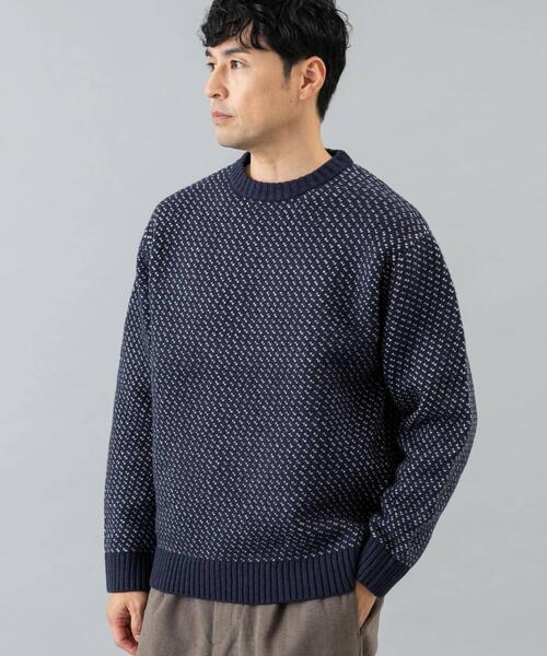 URBAN RESEARCH ROSSO MEN（アーバンリサーチロッソメン）の「『XLサイズあり』バーズアイ柄クルーネックニット（ニット/セーター・メンズ・ネイビー/グレー/アイボリー/ブラック/グレー系その他・SMALL/MEDIUM/LARGE/X-LARGE）」の5枚目の写真