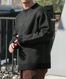 URBAN RESEARCH ROSSO MEN | 『XLサイズあり』バーズアイ柄クルーネックニット(ニット/セーター)