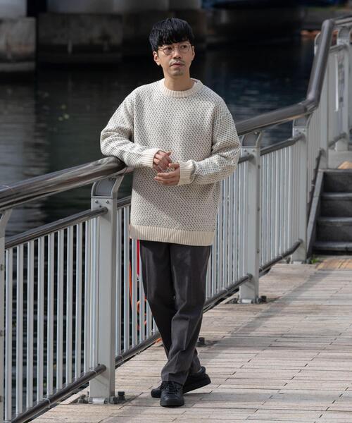 セール】『XLサイズあり』バーズアイ柄クルーネックニット（ニット