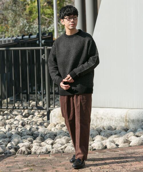 セール】『XLサイズあり』バーズアイ柄クルーネックニット（ニット