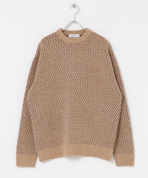 セール】『XLサイズあり』バーズアイ柄クルーネックニット（ニット