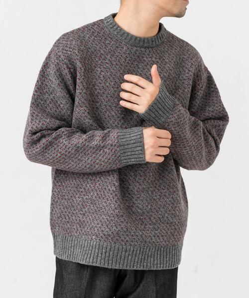 セール】『XLサイズあり』バーズアイ柄クルーネックニット（ニット