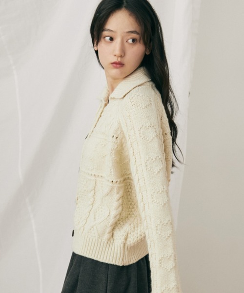 ケーブル編みハートショートカーディガン（カーディガン/ボレロ