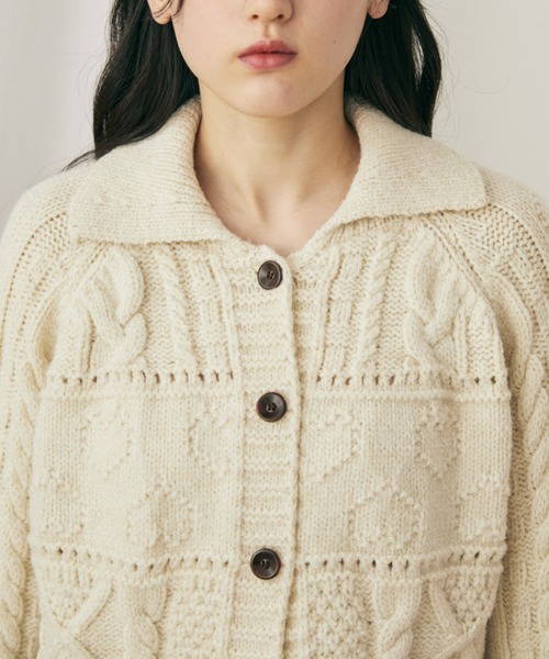 ケーブル編みハートショートカーディガン（カーディガン/ボレロ