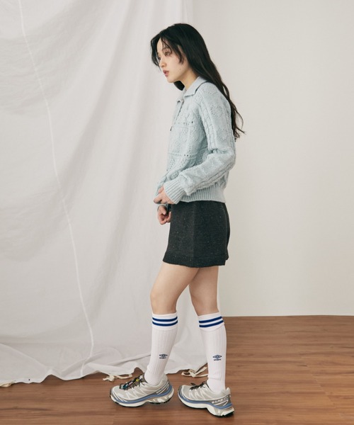 MERLOT（メルロー）の「ケーブル編みハートショートカーディガン（カーディガン/ボレロ・レディース・ブルー/ホワイト/グリーン・FREE）」の6枚目の写真