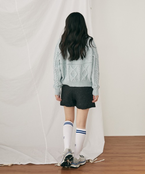 MERLOT（メルロー）の「ケーブル編みハートショートカーディガン（カーディガン/ボレロ・レディース・ブルー/ホワイト/グリーン・FREE）」の7枚目の写真