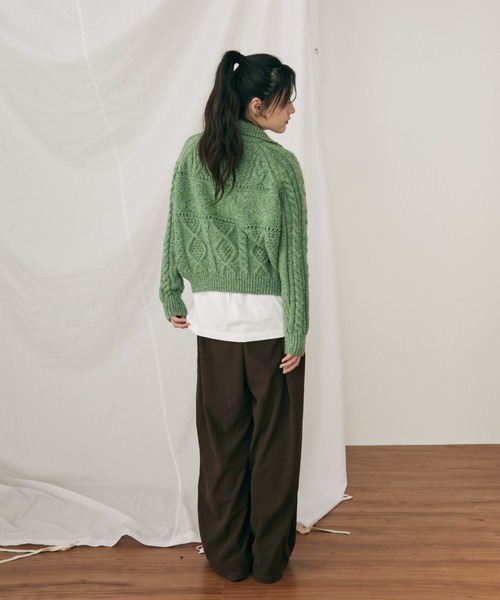 MERLOT（メルロー）の「ケーブル編みハートショートカーディガン（カーディガン/ボレロ・レディース・ブルー/ホワイト/グリーン・FREE）」の11枚目の写真