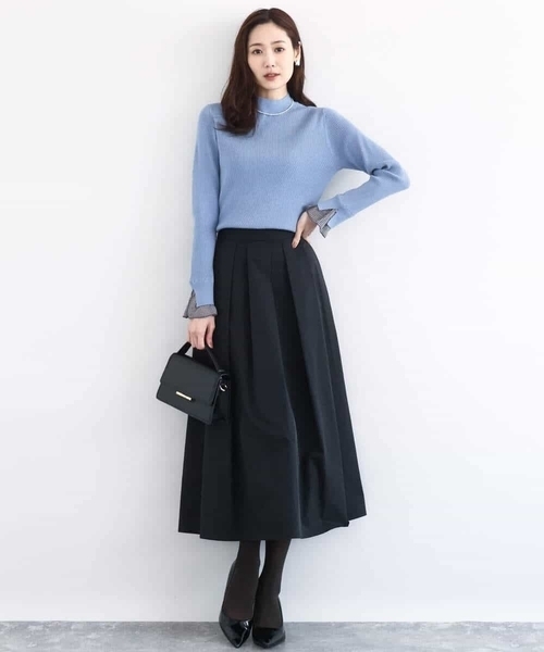 MK MICHEL KLEIN（エムケーミッシェルクラン）の「メモリータフタ タックフレアスカート/洗える（スカート・レディース・ベージュ/ブラック/ライトブルー・38）」の6枚目の写真