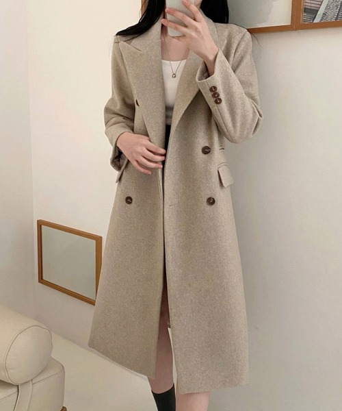 emi+(エミプラス)の「ダブルボタンロングチェスターコート(チェスターコート・レディース・ブラック/アイボリー/ベージュ/モカ・FREE)」の1枚目の写真