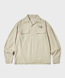 CHAIN STITCH OPEN COLLAR SHIRT_L.BEIGE