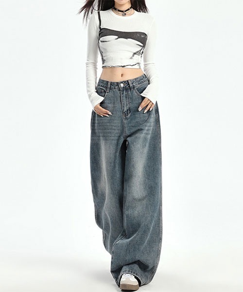 urge:(アージコロン )の「【URGE:】ハイウエスト ワイドデニムパンツ(デニムパンツ・レディース・ブルー・LARGE/X-LARGE)」の1枚目の写真