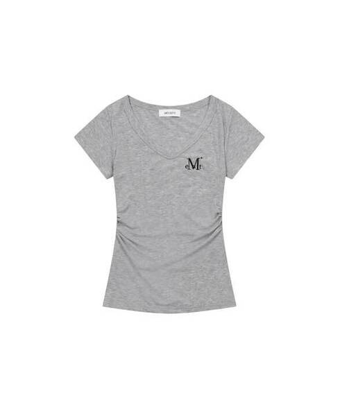 MUCENT(ムセント)の「ヤティサイドシャーリングVネック半袖ティー(4色)(Tシャツ/カットソー・レディース・チャコール/ホワイト/グレー/ブラック・FREE)」の3枚目の写真