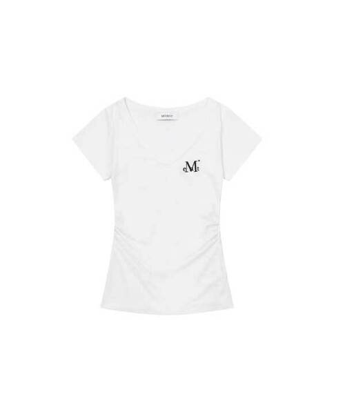 MUCENT(ムセント)の「ヤティサイドシャーリングVネック半袖ティー(4色)(Tシャツ/カットソー・レディース・チャコール/ホワイト/グレー/ブラック・FREE)」の2枚目の写真