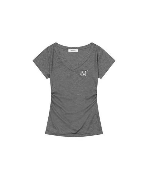 MUCENT(ムセント)の「ヤティサイドシャーリングVネック半袖ティー(4色)(Tシャツ/カットソー・レディース・チャコール/ホワイト/グレー/ブラック・FREE)」の4枚目の写真