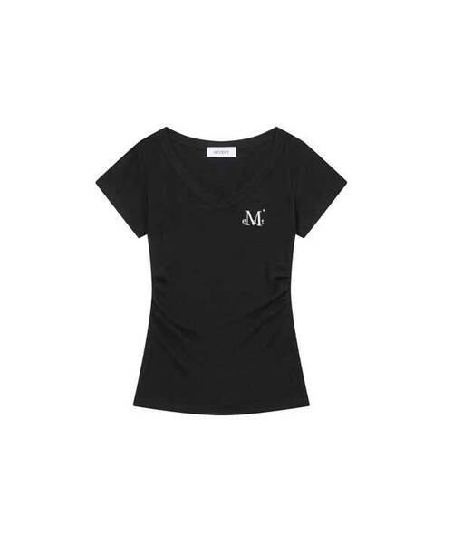 MUCENT(ムセント)の「ヤティサイドシャーリングVネック半袖ティー(4色)(Tシャツ/カットソー・レディース・チャコール/ホワイト/グレー/ブラック・FREE)」の1枚目の写真