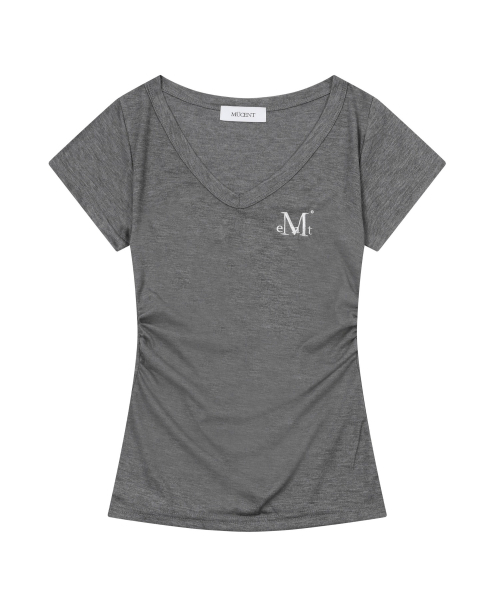 MUCENT(ムセント)の「ヤティサイドシャーリングVネック半袖ティー(4色)(Tシャツ/カットソー・レディース・チャコール/ホワイト/グレー/ブラック・FREE)」の5枚目の写真