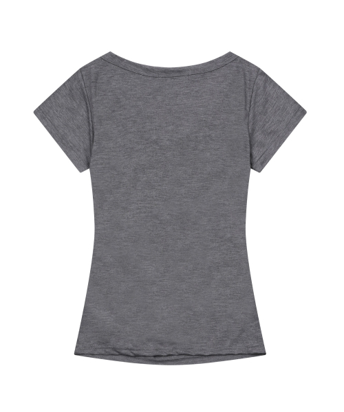 MUCENT(ムセント)の「ヤティサイドシャーリングVネック半袖ティー(4色)(Tシャツ/カットソー・レディース・チャコール/ホワイト/グレー/ブラック・FREE)」の6枚目の写真