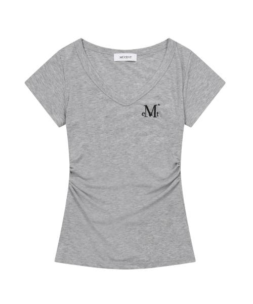 MUCENT(ムセント)の「ヤティサイドシャーリングVネック半袖ティー(4色)(Tシャツ/カットソー・レディース・チャコール/ホワイト/グレー/ブラック・FREE)」の9枚目の写真