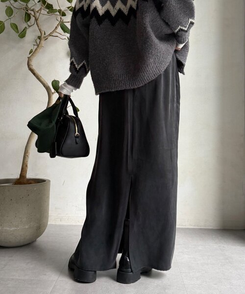 DouDou（ドゥドゥ）の「サテンストレートスカート（スカート・レディース・オフホワイト/モカ/ブラック・36/38）」の21枚目の写真