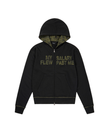 Contrast Patch Zip-Up Hoodie (Black)