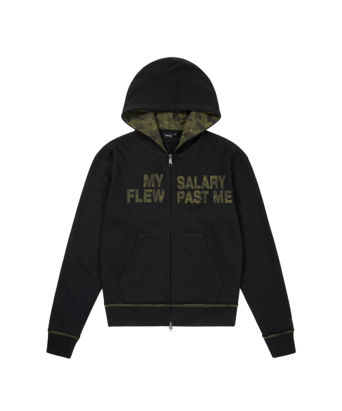 AAKAM オリーブ ジップアップジャケット Contrast Patch Zip-Up Hoodie (Black)（パーカー）｜AAKAM（アーカム