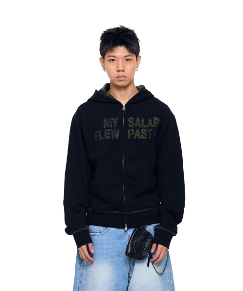 AAKAM　Contrast Patch Zip-Up Hoodie Contrast Patch Zip-Up Hoodie (Black)（パーカー）｜AAKAM（アーカム