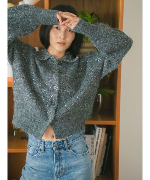 Ungrid（アングリッド）の「スパンコールポロニットカーディガン（カーディガン/ボレロ・レディース・チャコールグレー/オレンジ/ベージュ・FREE）」の4枚目の写真